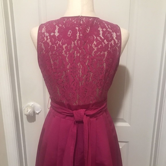 Eliza J Size 4 Fit & Flare Dress Pink Lace Top Belted Waist Barbie Pink Pockets - Picture 8 of 15